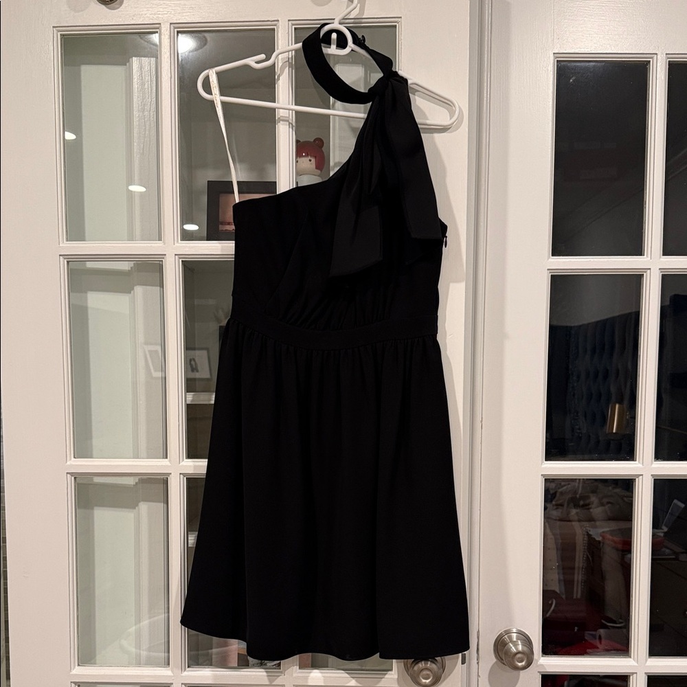 Shoshanna Black One-Shoulder Dress with Bold Bow on the Shoulder